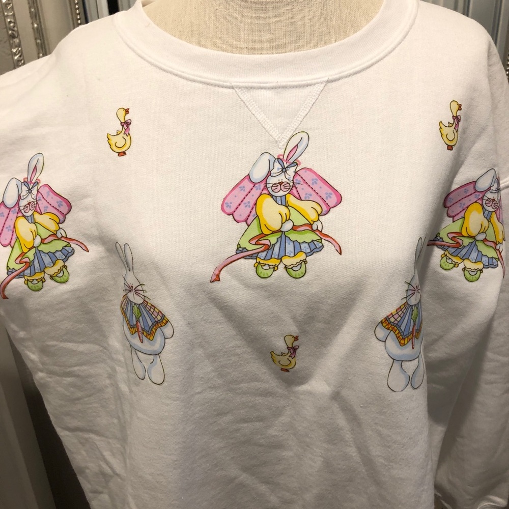 VTG EASTER BUNNY RABBIT & DUCK CREWNECK SWEATSHIRT - Picture 2 of 6
